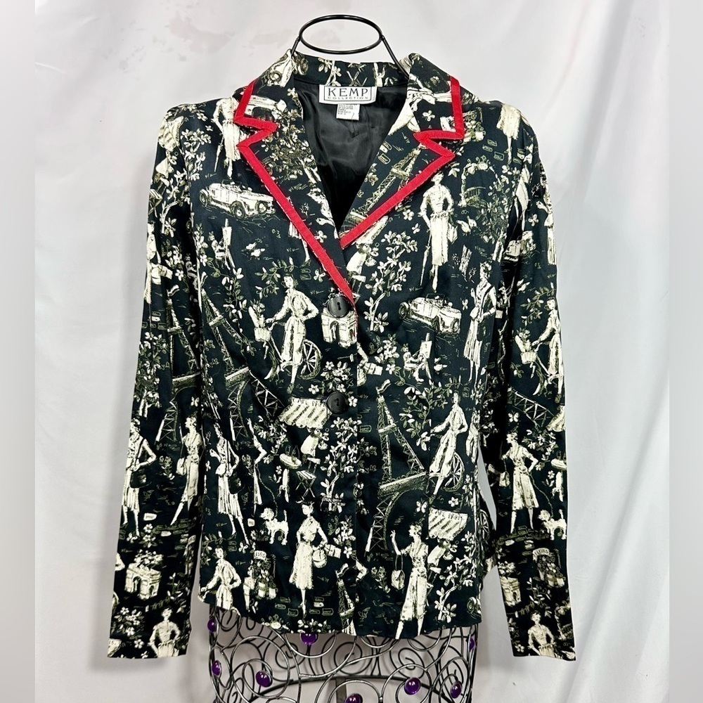 Vintage Kemp Collection black & white paris printed blazer size 12